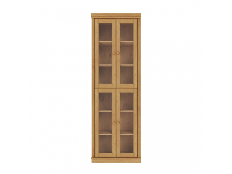 Estante Biblioteca 220 cm em Madeira Maciça com 4 Portas de Vidro acabamento em cera natural com toque acetinado | Coleção Biblioteca